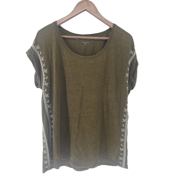 Garnet Hill Womens 100% Linen Curved Hem Short Sleeve Sweater Large Green - Picture 1 of 4